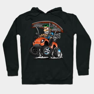 Funny Golf Cart Hotrod Golf Car Popping a Wheelie Cartoon Hoodie